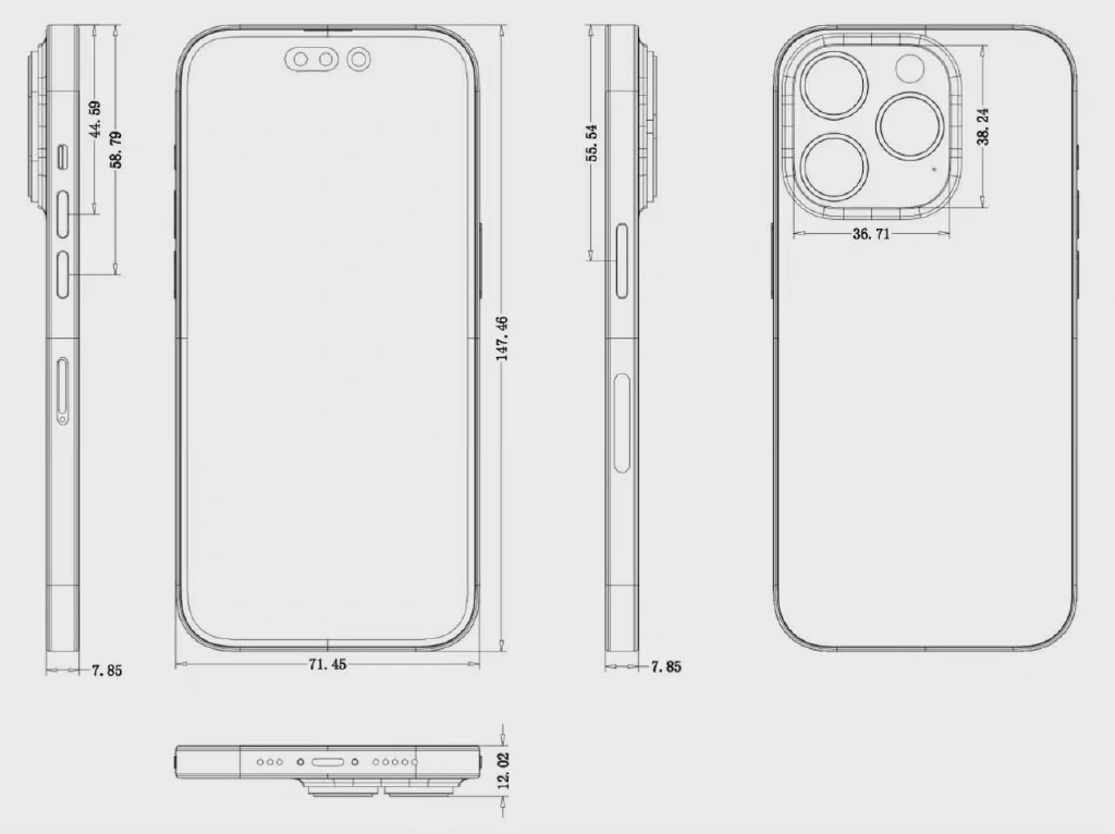 iPhone14 Pro详细尺寸图曝光：比前代更厚、感叹号挖孔面积巨大